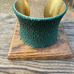 Rustic Cuff 2” Green Stingray Concave on Brass Bracelet